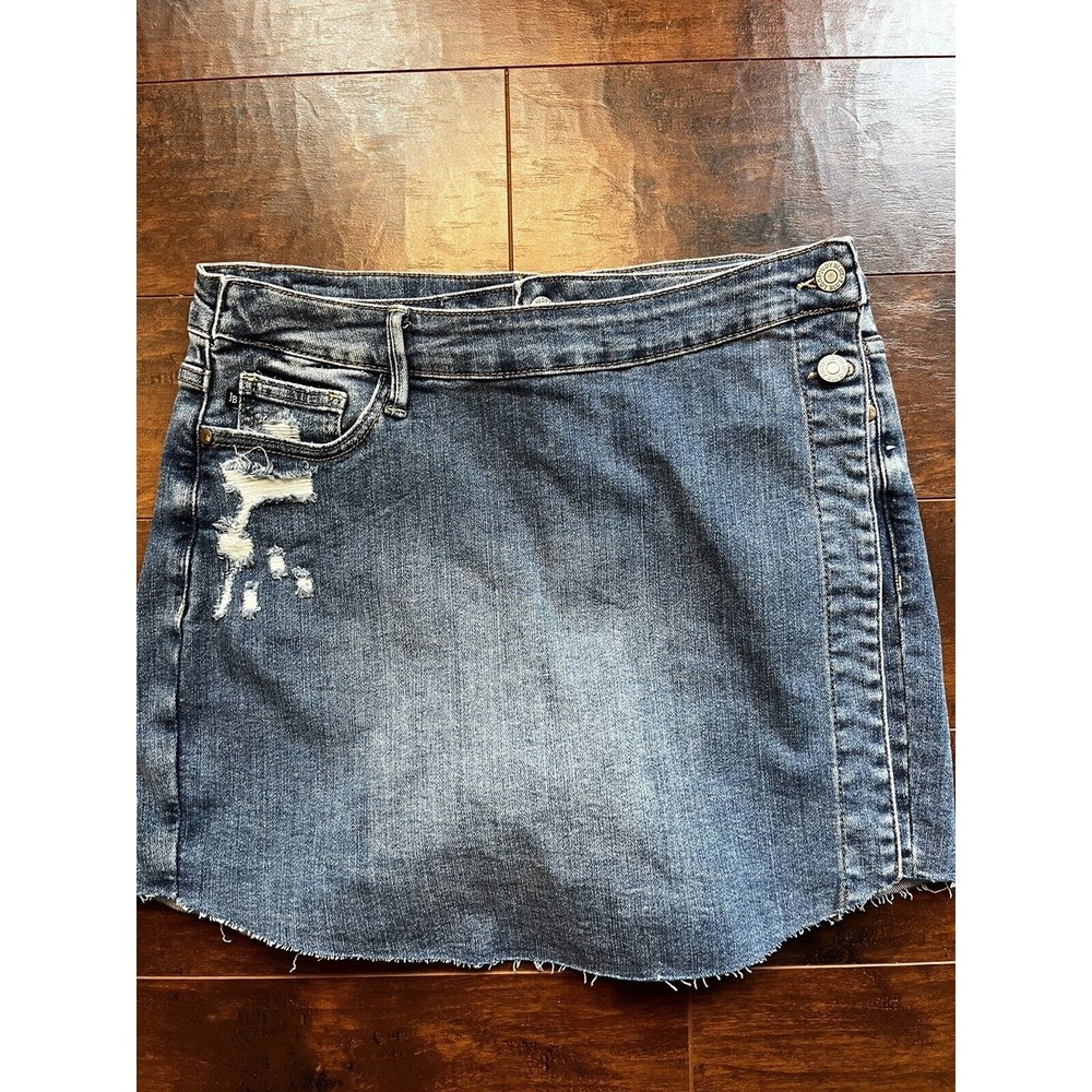 Dark Wash Denim Skort with Distressed Detail